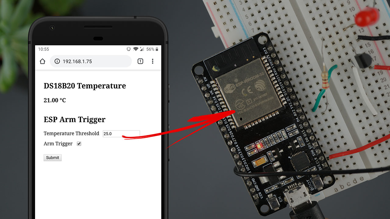 ESP32 or ESP8266 Control Output Based on Temperature Threshold build a Thermostat Web Server