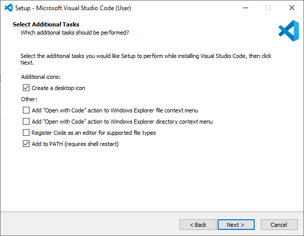Microsoft Visual Studio Code VS Code Installation wizard step 2