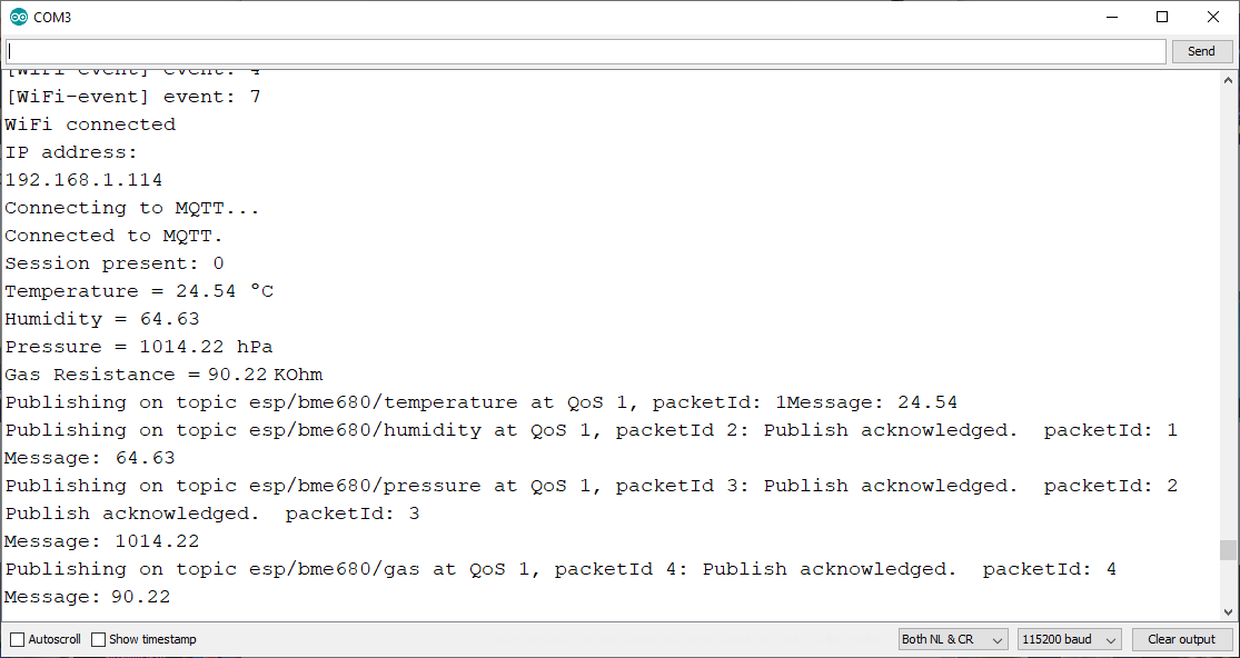 ESP32 ESP8266 Arduino IDE Serial Monitor BME680 Temperature Humidity Pressure Gas Air Quality