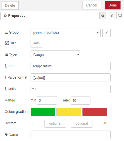 Edit gauge node ESP32 ESP8266 Node-RED BME680