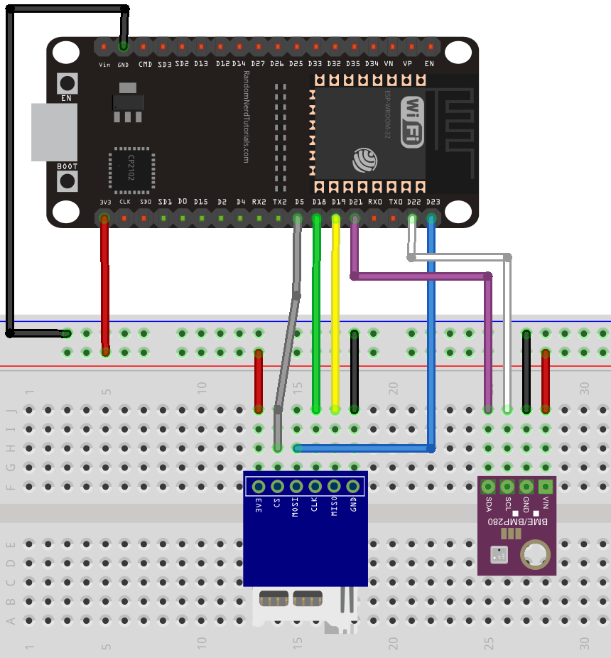ESP32 microSD card BME280 circuit diagram schematic