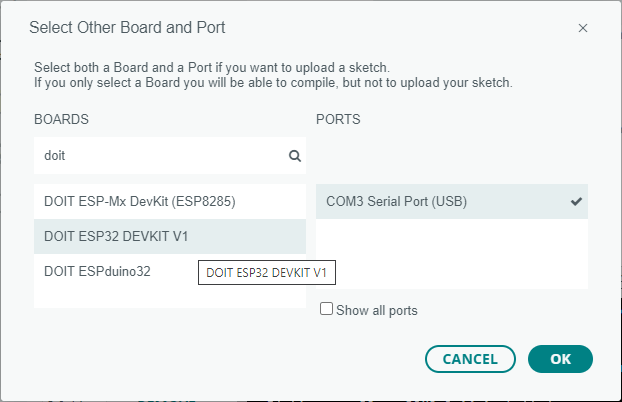 Select ESP32 board Model Arduino IDE 2