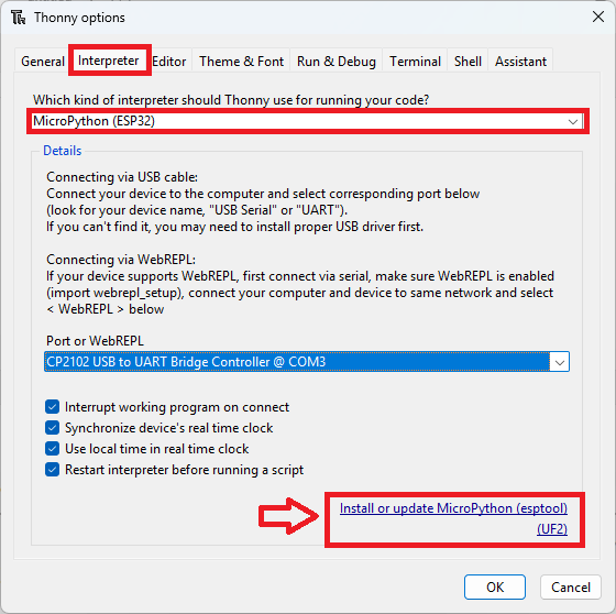 Thonny IDE Interpreter - Install or Update Firmware