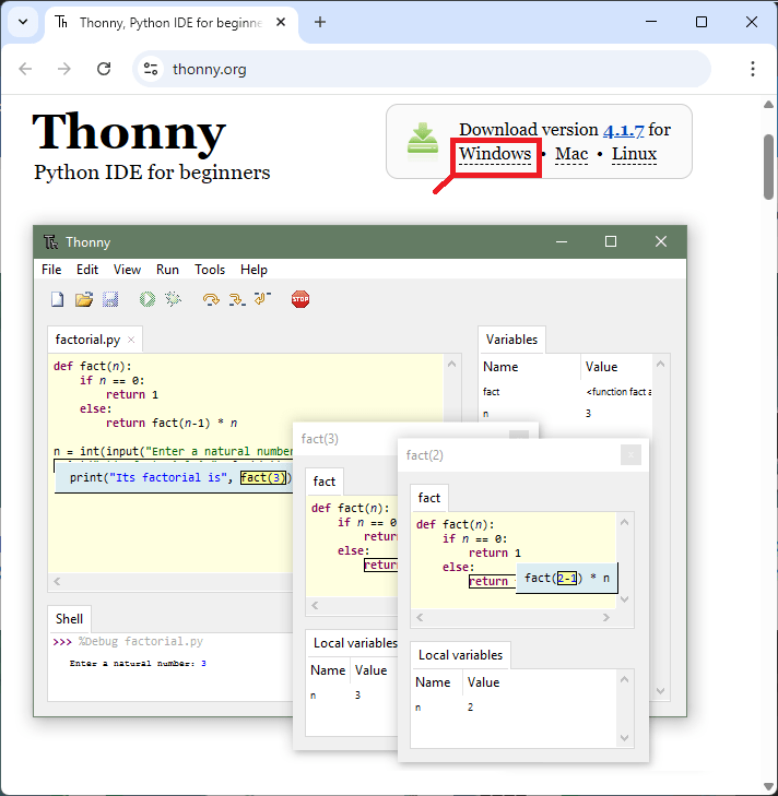Donwload Thonny IDE for windows