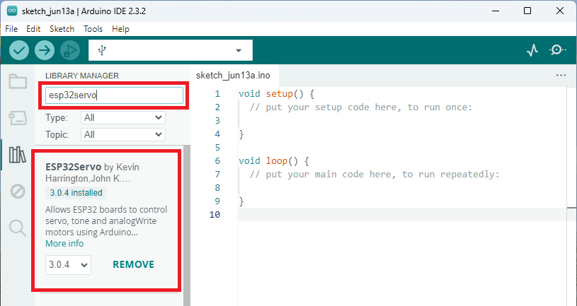 Install ESP32 Servo library arduino ide