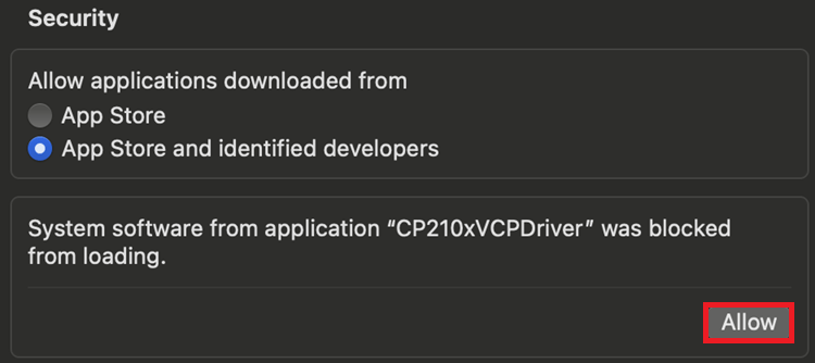 Allow CP210x USB to UART Bridge Drivers Installation on Mac OS X computer
