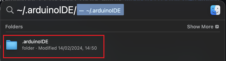 In Finder type ~/.arduinoIDE open that directory