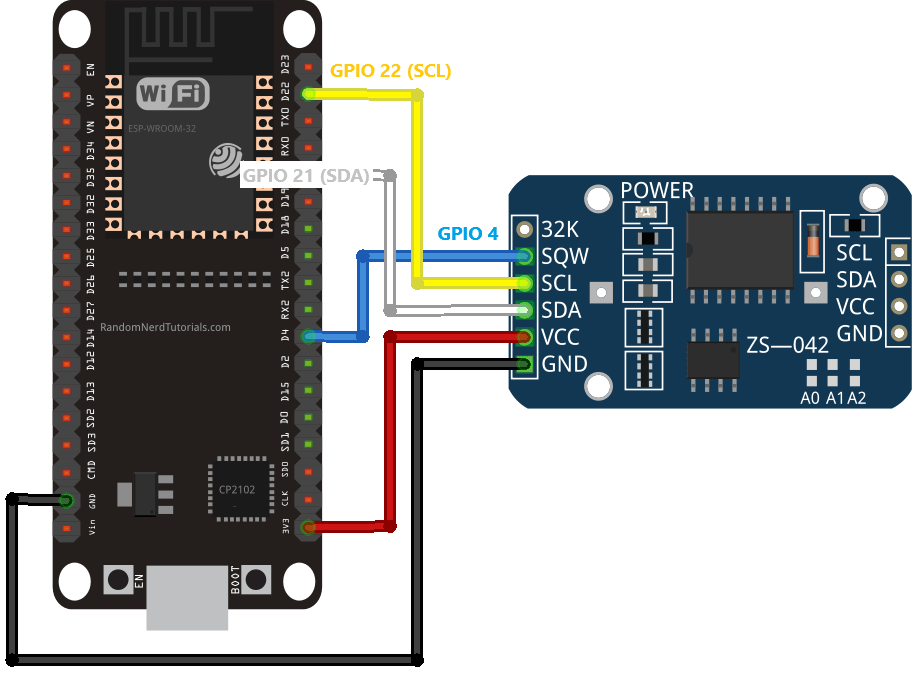 ESP32 with DS3231 RTC Module Circuit Diagram
