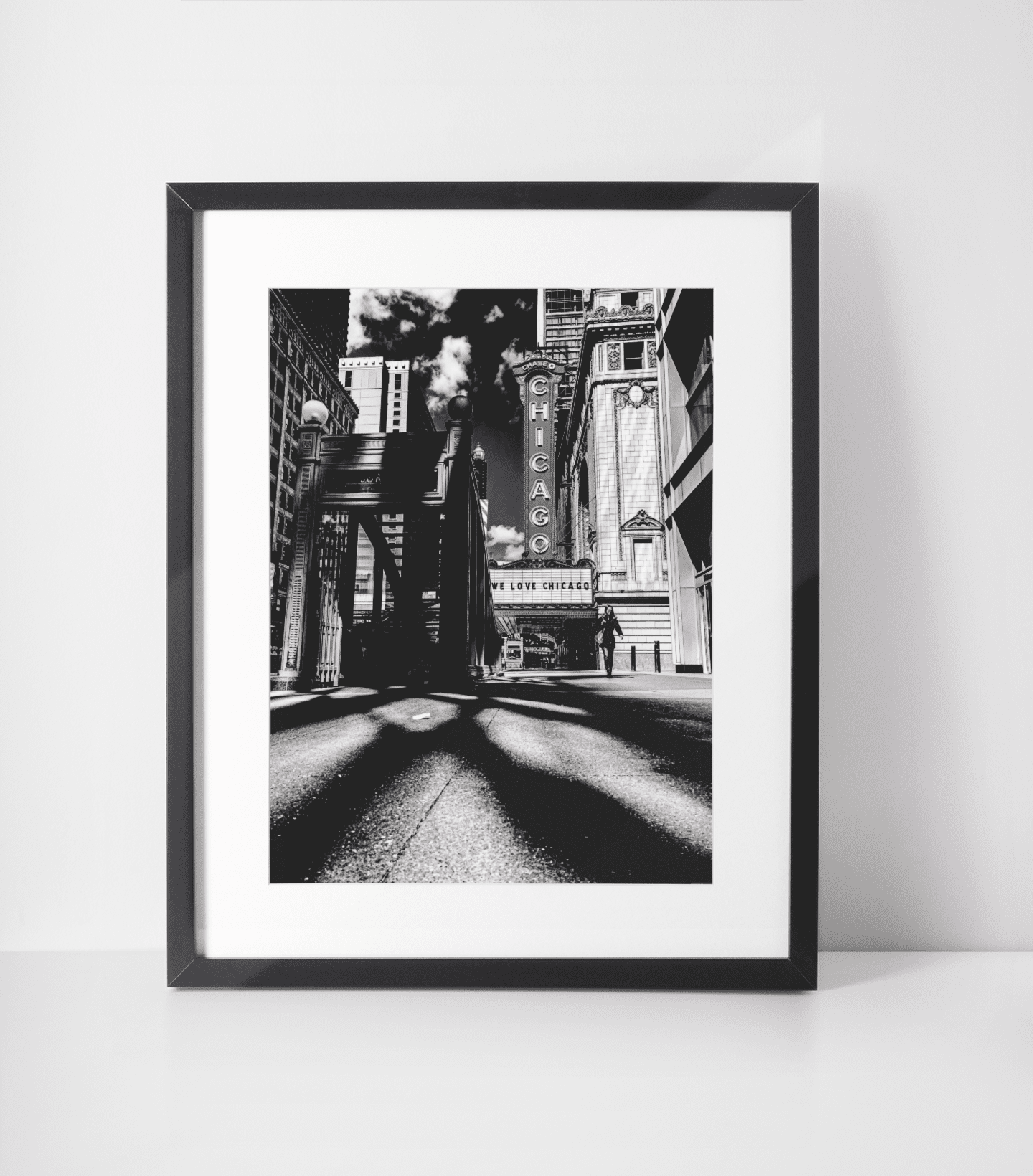 black and white chicago theater print vertical mockup chicago theater bnw