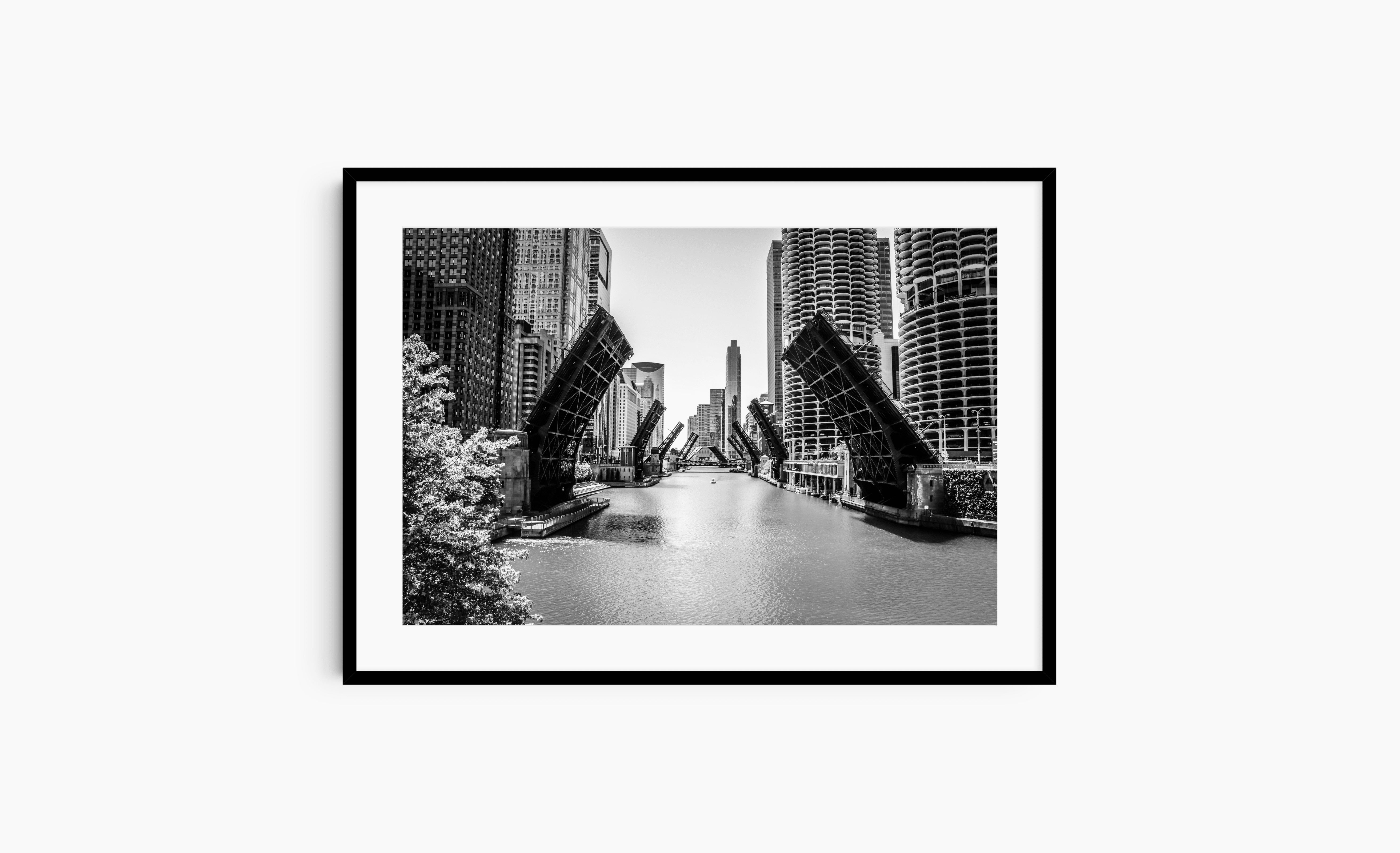 Chicago Photography | black and white photography | Bridges Up Chicago River Frame Mockup