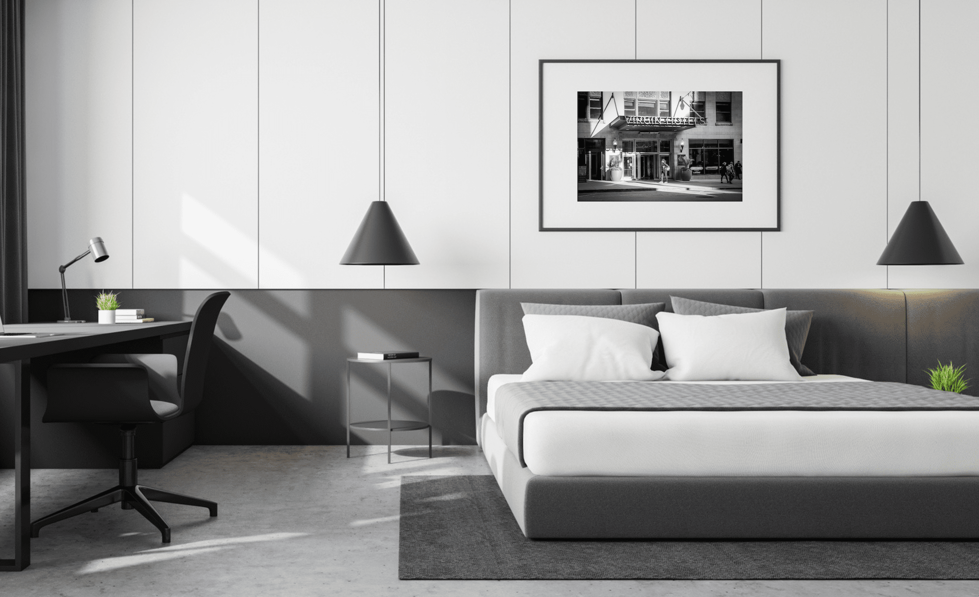 Virgin City Grey Bedroom | Chicago Black and White Print