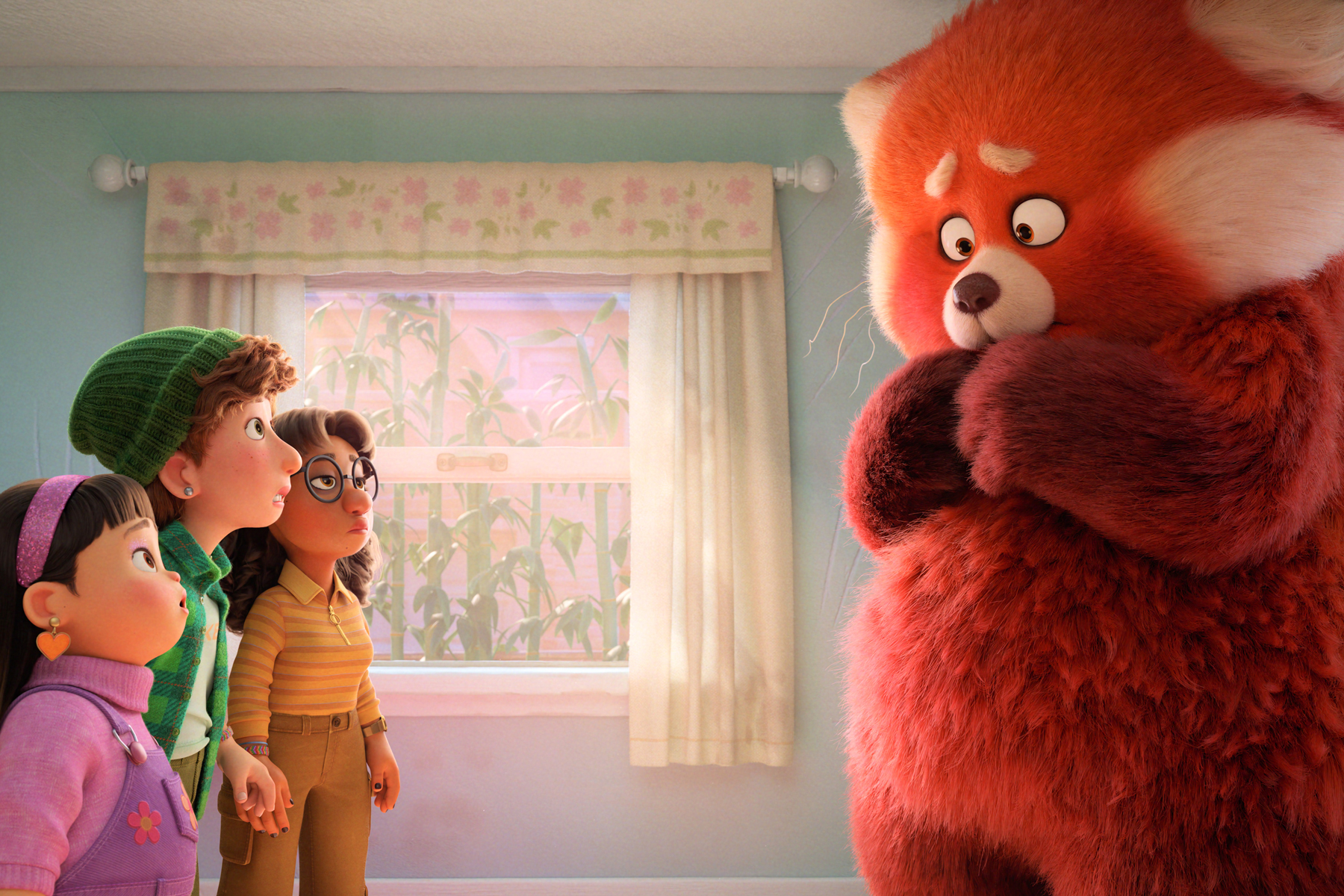 WE’VE GOT YOUR (FLUFFY) BACK – In Disney and Pixar’s all-new original feature film “Turning Red,” everything is going great for 13-year-old Mei—until she begins to “poof” into a giant panda when she gets too excited. Fortunately, her tightknit group of friends have her fantastically fluffy red panda back. Featuring the voices of Rosalie Chiang, Ava Morse, Maitreyi Ramakrishnan and Hyein Park as Mei, Miriam, Priya and Abby, “Turning Red” will debut exclusively on Disney+ (where Disney+ is available) on March 11, 2022. © 2022 Disney/Pixar. All Rights Reserved.