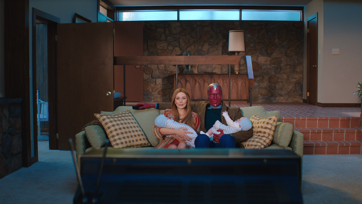 Elizabeth Olsen as Wanda Maximoff and Paul Bettany as Vision in Marvel Studios