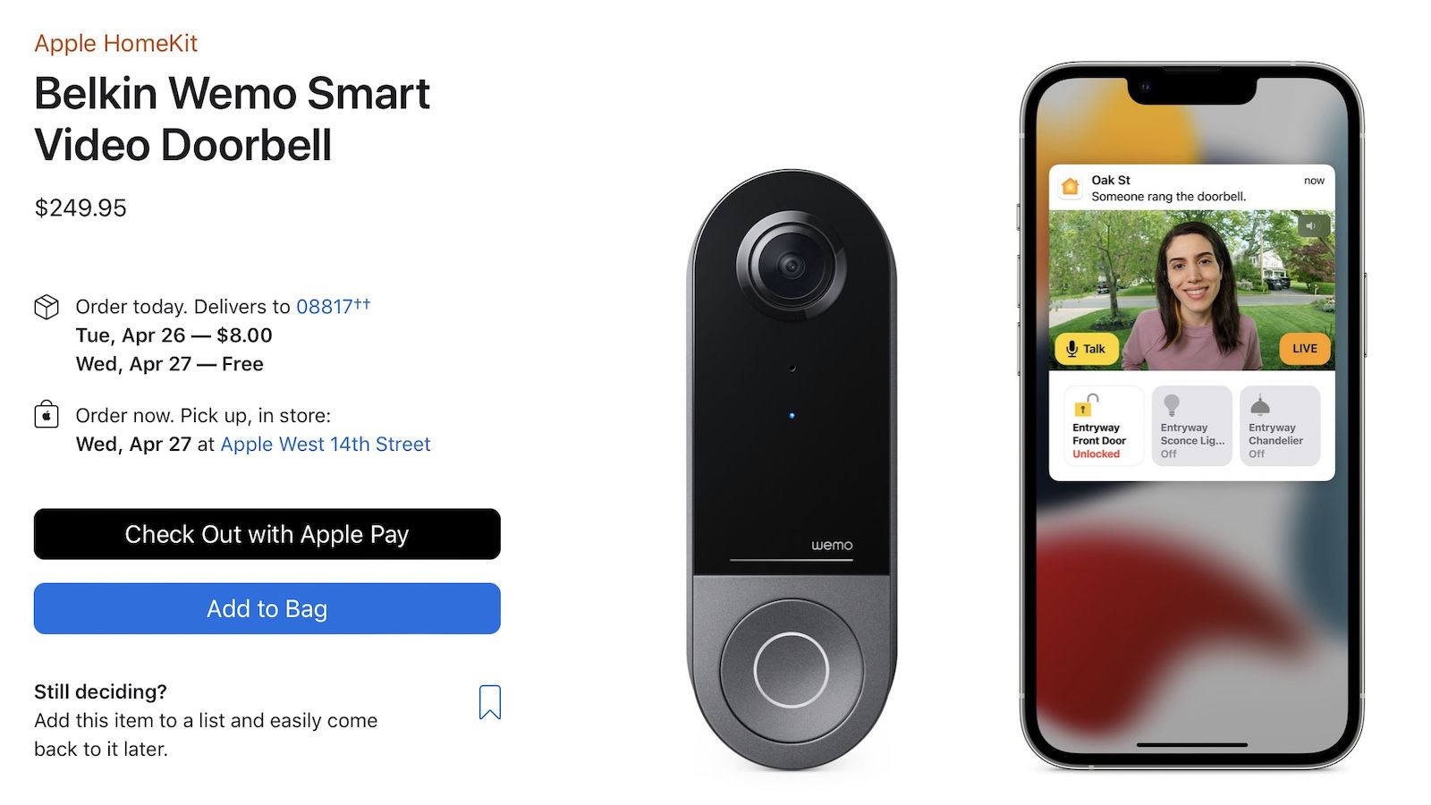La sonnette vidéo intelligente Wemo de Belkin avec vidéo sécurisée HomeKit est désormais disponible chez Apple