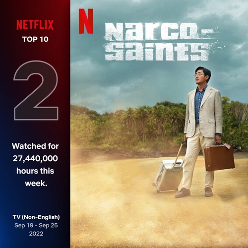 La imagen, proporcionada por Netflix, muestra la serie surcoreana "Narco-Saints", que se situó en el segundo lugar de la lista semanal de los 10 programas de televisión principales de habla no inglesa en el servicio, durante la semana del 19 al 25 de septiembre de 2022. (Prohibida su reventa y archivo)