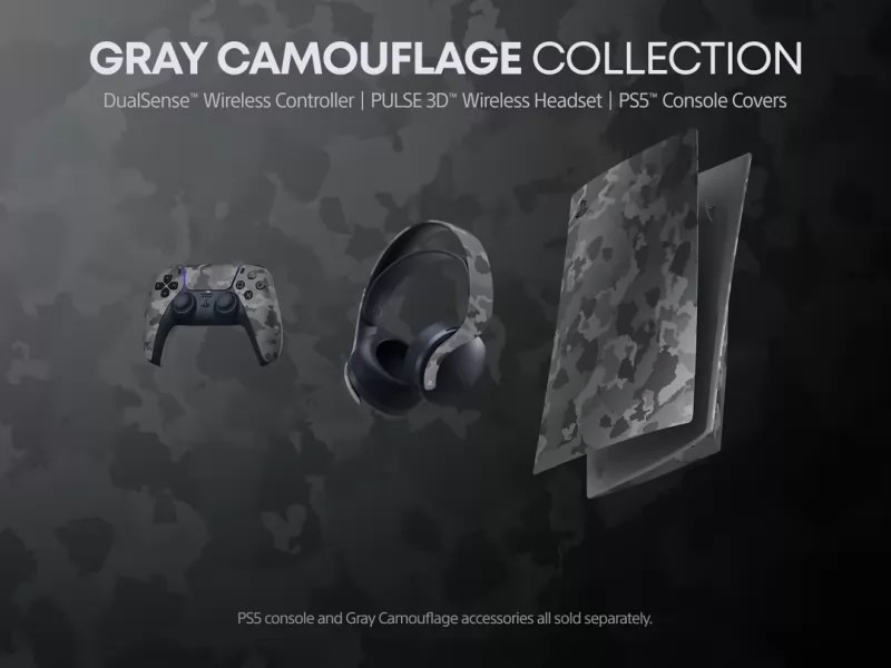 PlayStation 5 : voici la collection Grey Camouflage pour les coques, les écouteurs DualSense et Pulse 3D
