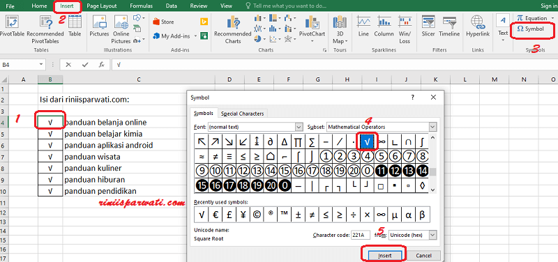 Contoh membuat kotak kontrol di Excel