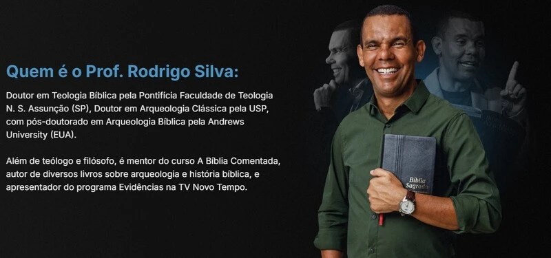 Wikipedia e Biografia do Rodrigo Silva Segurando a Sua Bíblia junto ao seu peito.