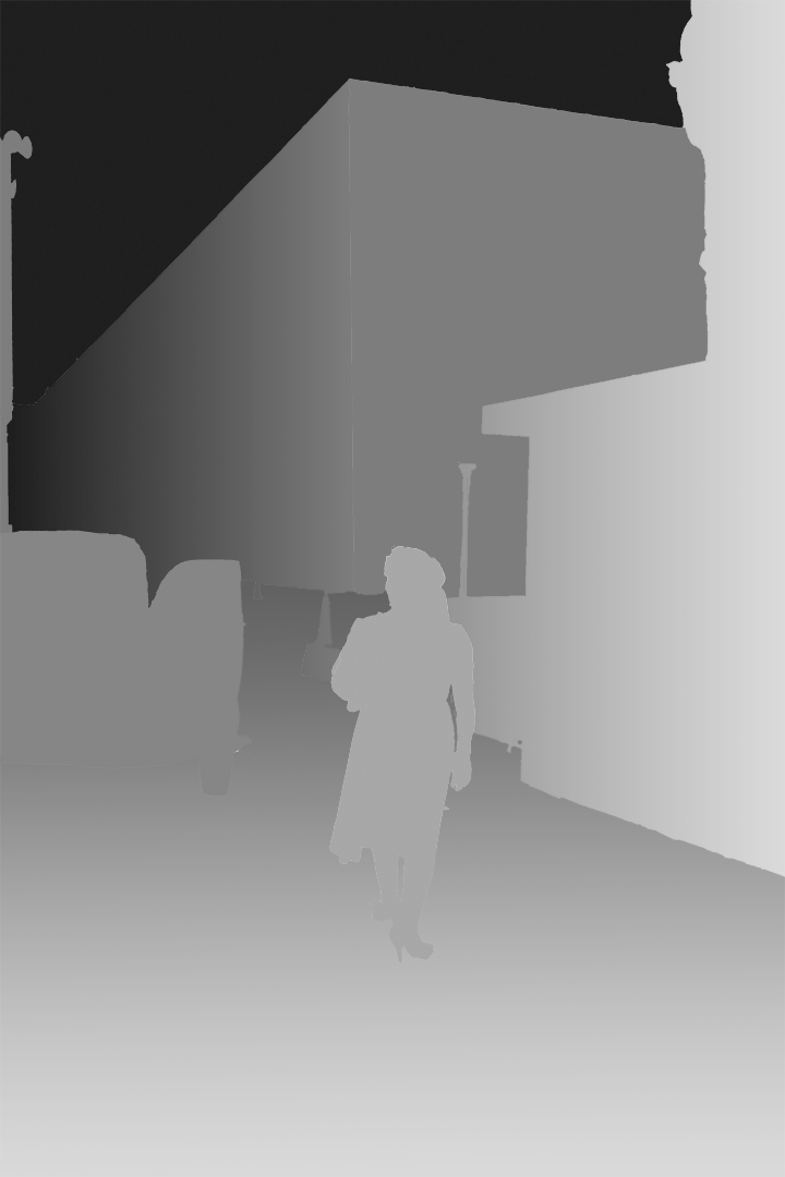 Dama antigua bogotana en la calle 11 con carrera 9 en el centro hist贸rico de Bogot谩 (mapa de profundidad)