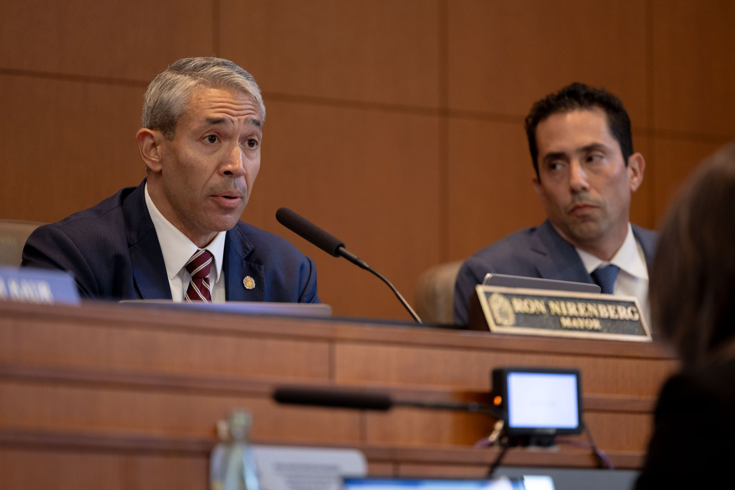 Mayor RonThe current salaries for the mayor and city council members were established in 2015, set to the city's area median income at the time. Over the last 9 years their salaries have not kept up with the AMI, which is now more than $14,000 more than their current salaries. Nirenberg during a presentation to San Antonio City Council on recommended funding for the $500,000 reproductive justice budget item.