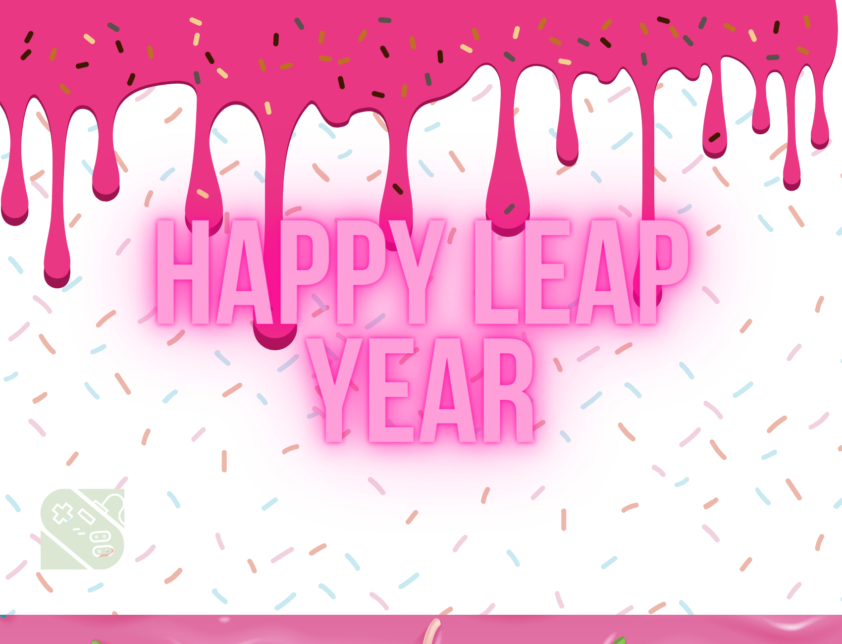 "Happy Leap Year" text over a cake background