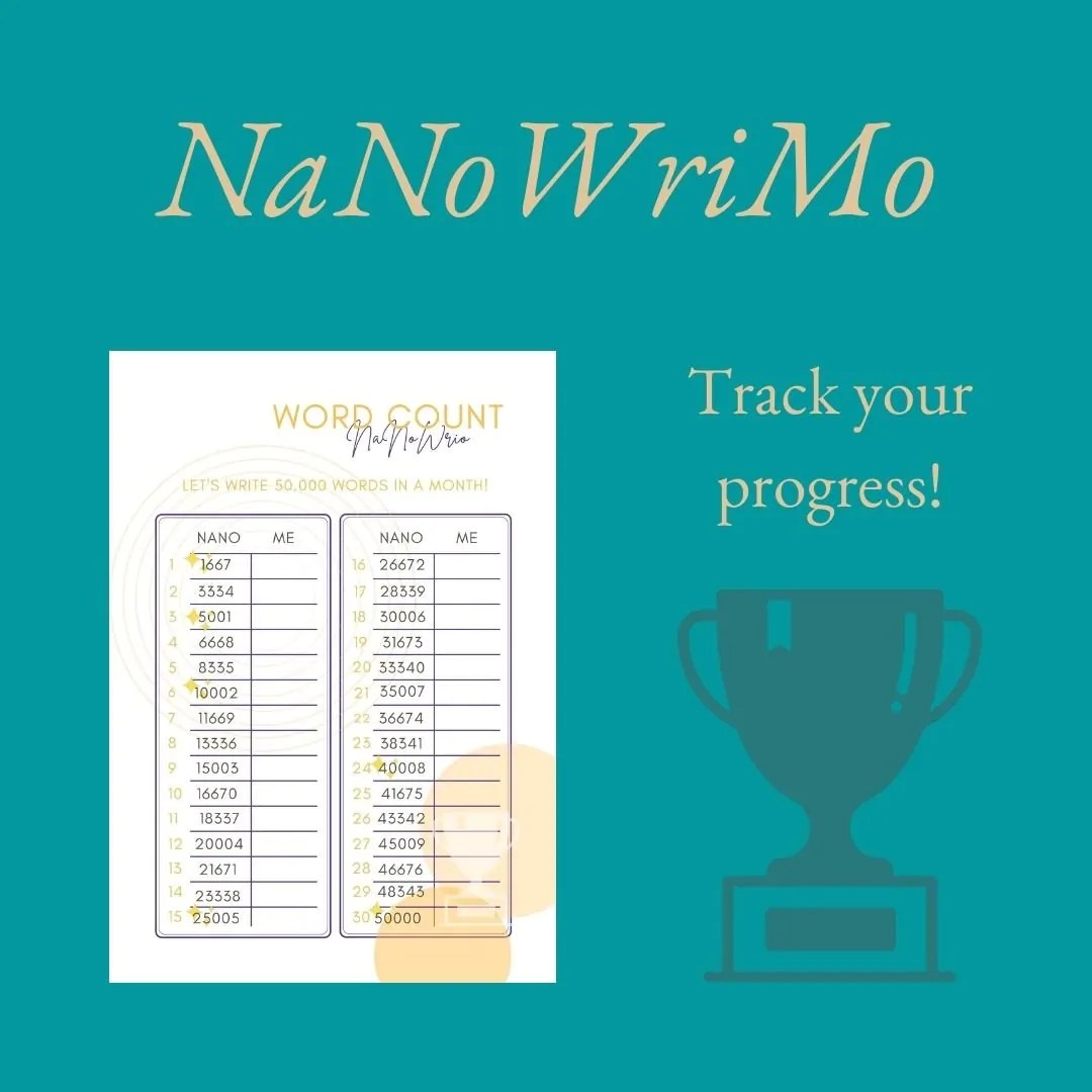 NaNoWriMo Workbook 2021 - Word count chart - Keep track of your NaNoWriMo progress