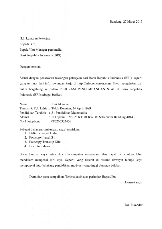 Surat lamaran kerja j&t adalah surat yang . Surat Lamaran Kerja Jne Beinyu Com