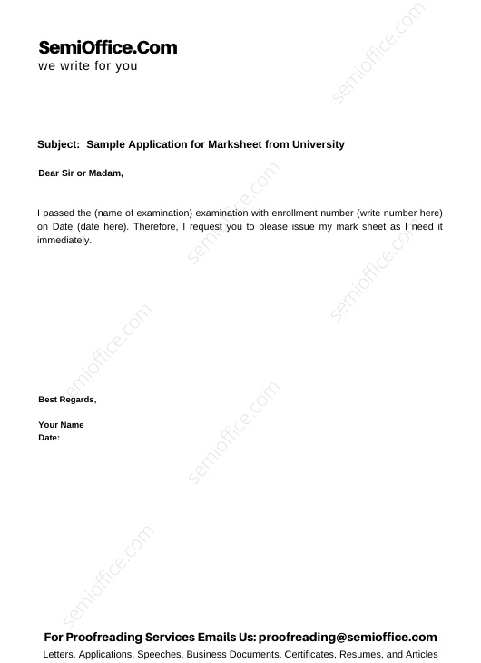 Sample Application For Marksheet From University Semioffice Com