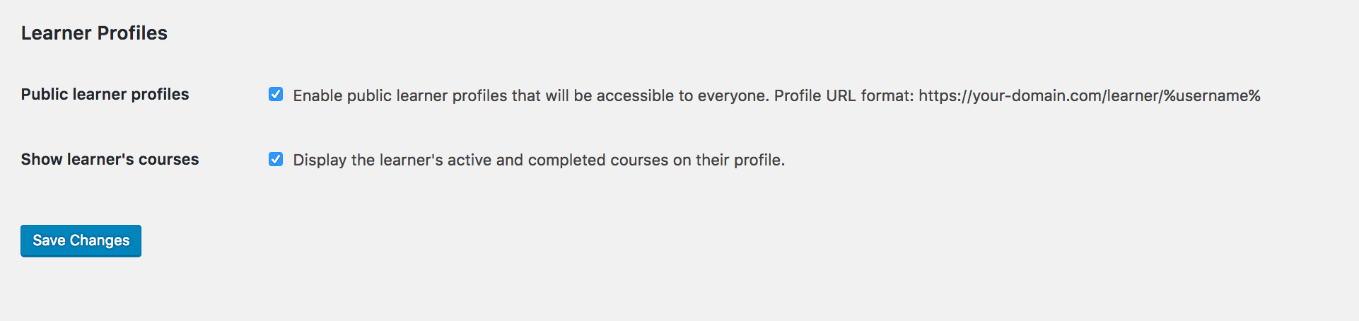 Sensei LMS Settings - Learner Profiles