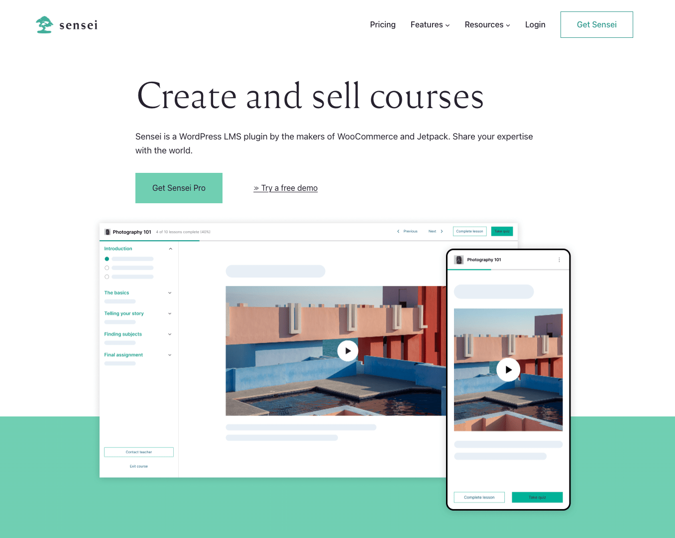 Sensei LMS landing page