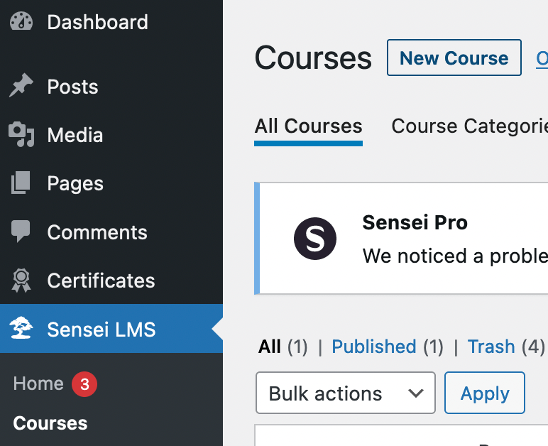 Creating a new course in Sensei