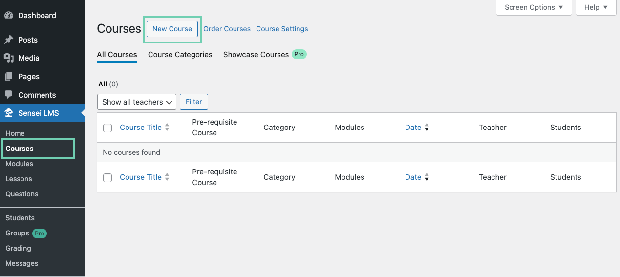 Creating a new Sensei course in WordPress