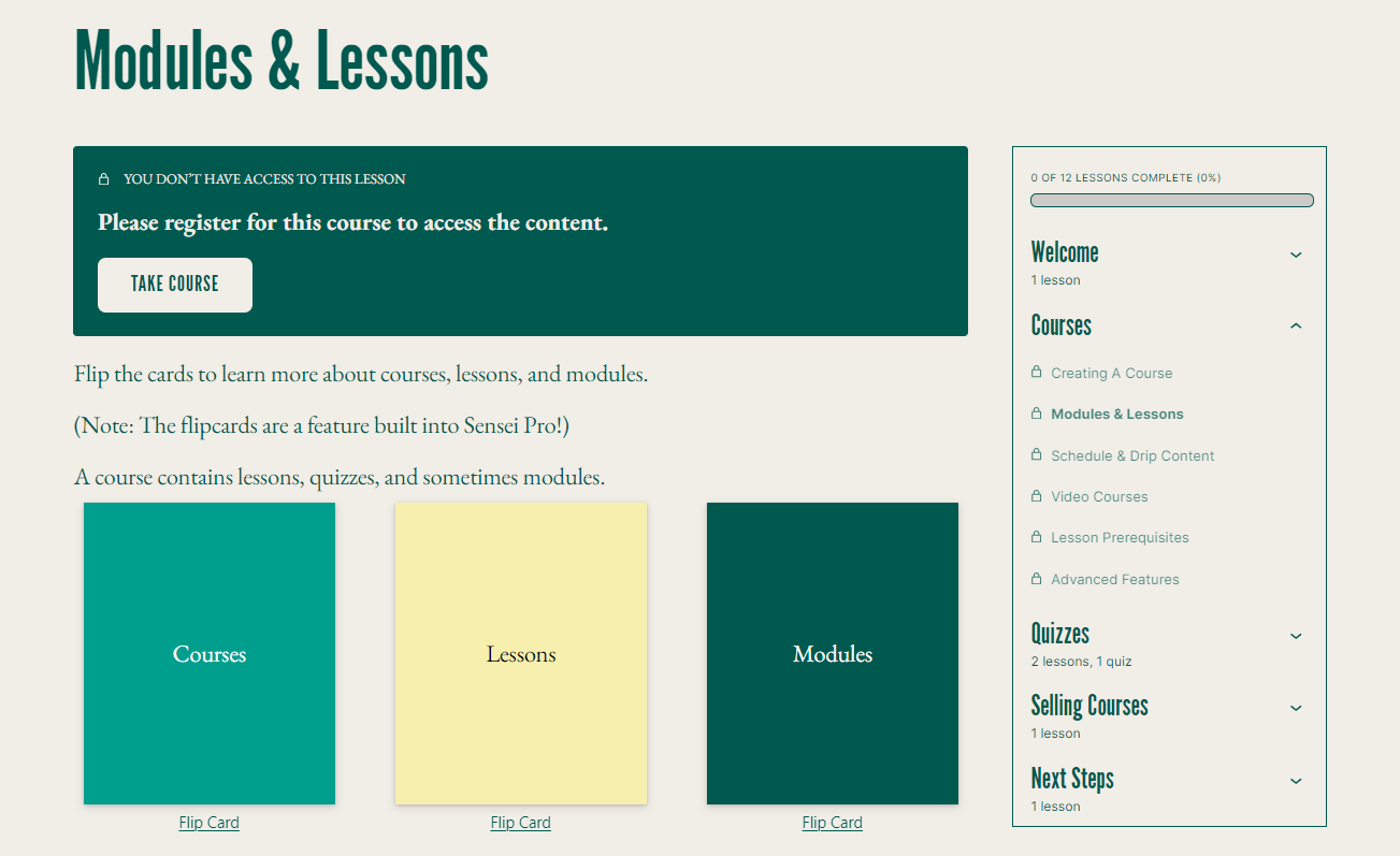 With Sensei, you can upload content like lessons, quizzes, and modules.