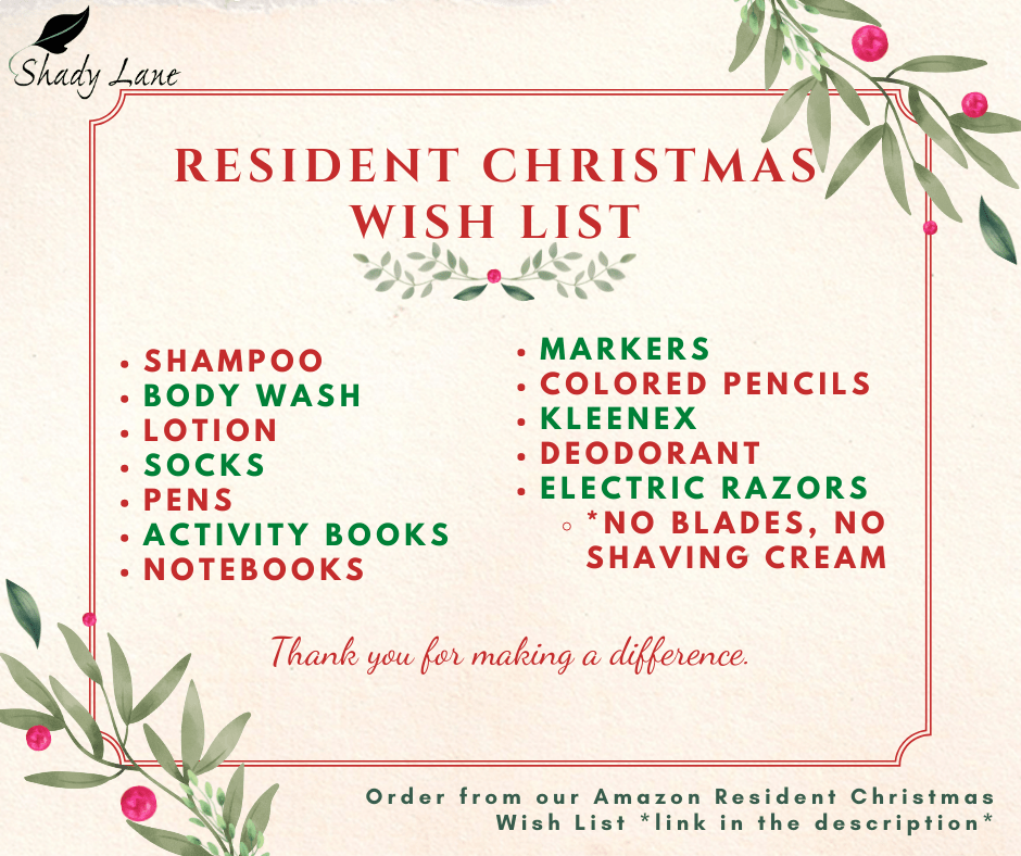 Resident Christmas Wish List Shady Lane