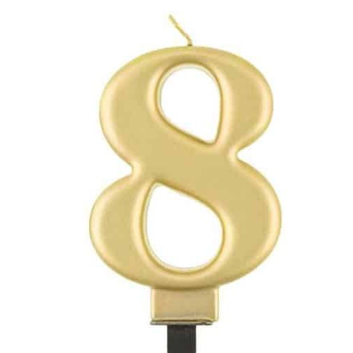 Bougie chiffre 8, or métallique, 8,0 cm promoballons