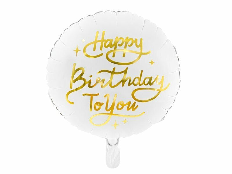 Ballon en Mylar Happy Birthday To You, 35cm, blanc