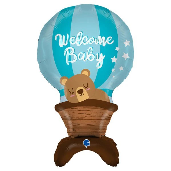 Ballon Mylar Welcome Baby Blue bleu / stand