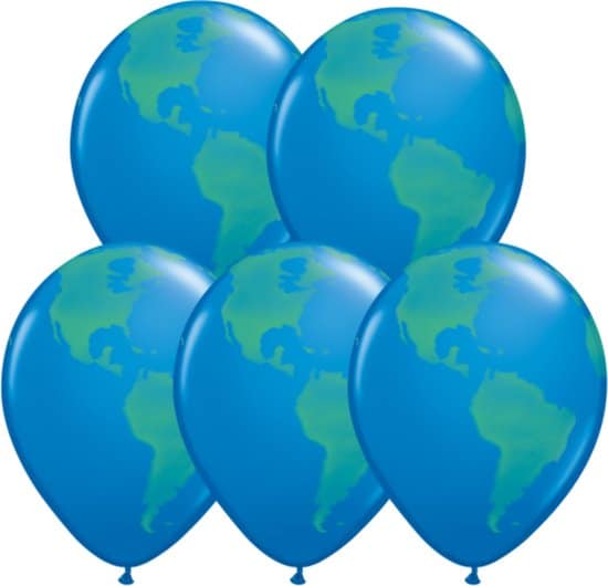 5 x ballons carte du monde 30cm