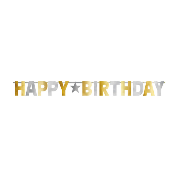 Guirlande XXL Happy Birthday  320 cm papier argent/or