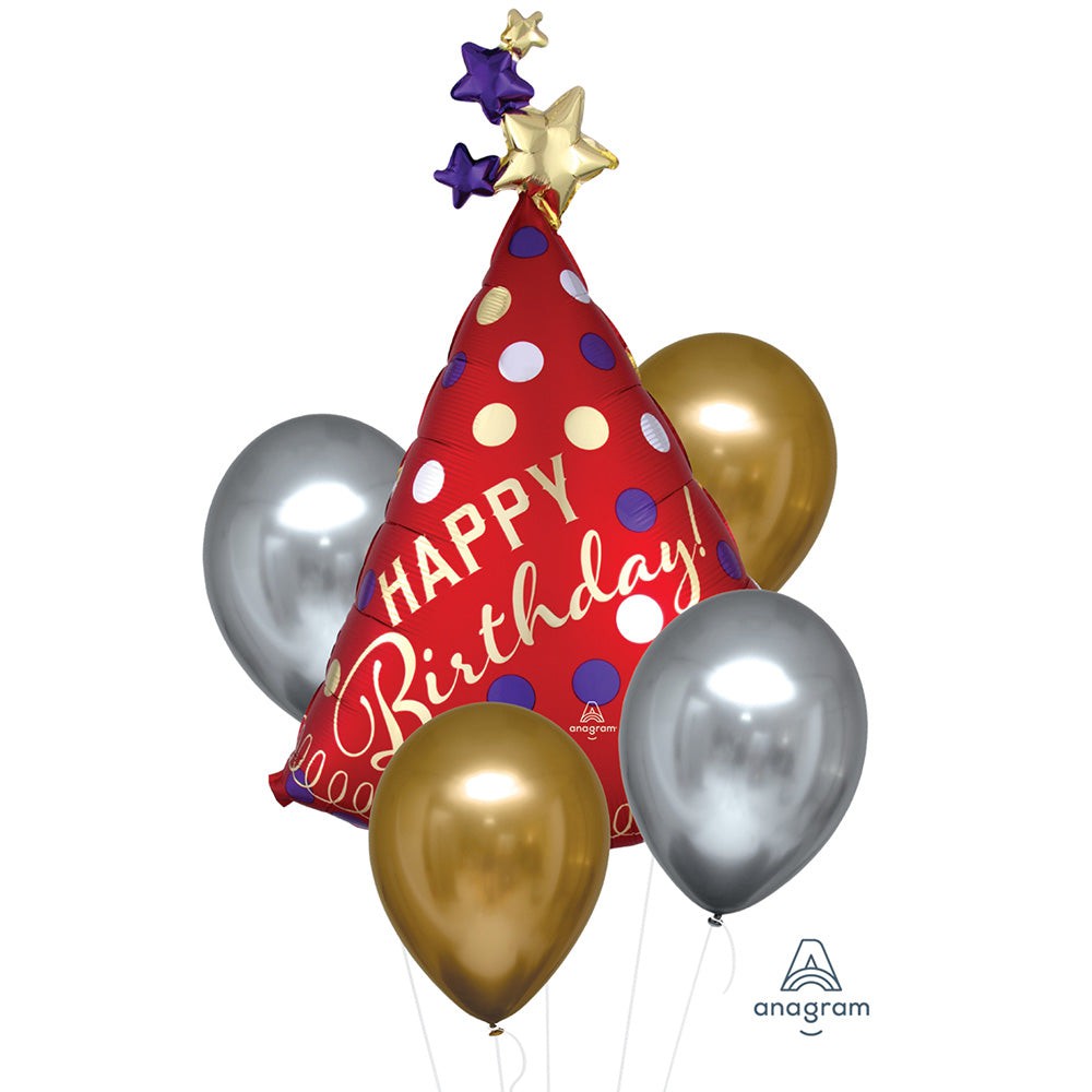 Set ballons alu XXL + latex : Chapeau Anniversaire