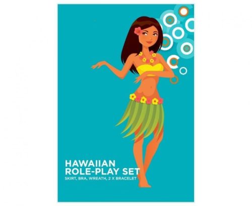 Kit hawaïenne (jupe 75 cm, soutien-gorge, collier, couronne, 2 x bracelet)