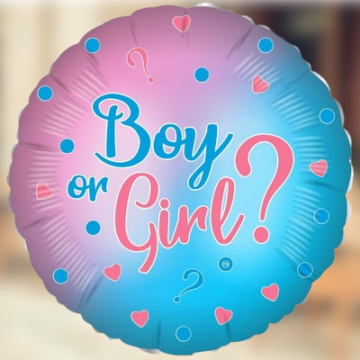 Ballon gender reveal "He/she" foil 45cm à plat