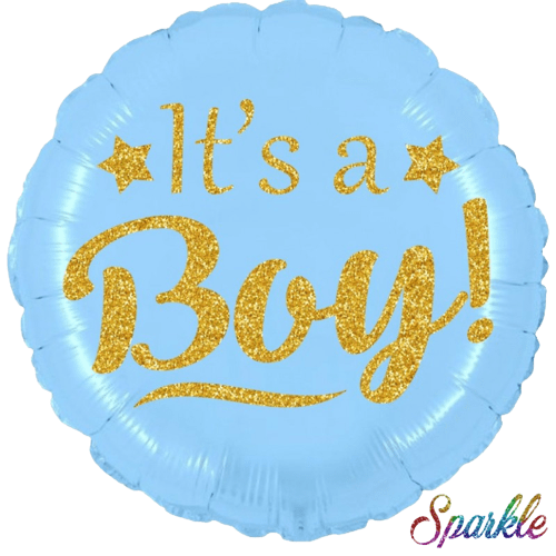 it s a boy "brillant doré" ballon bleu ciel  45cm