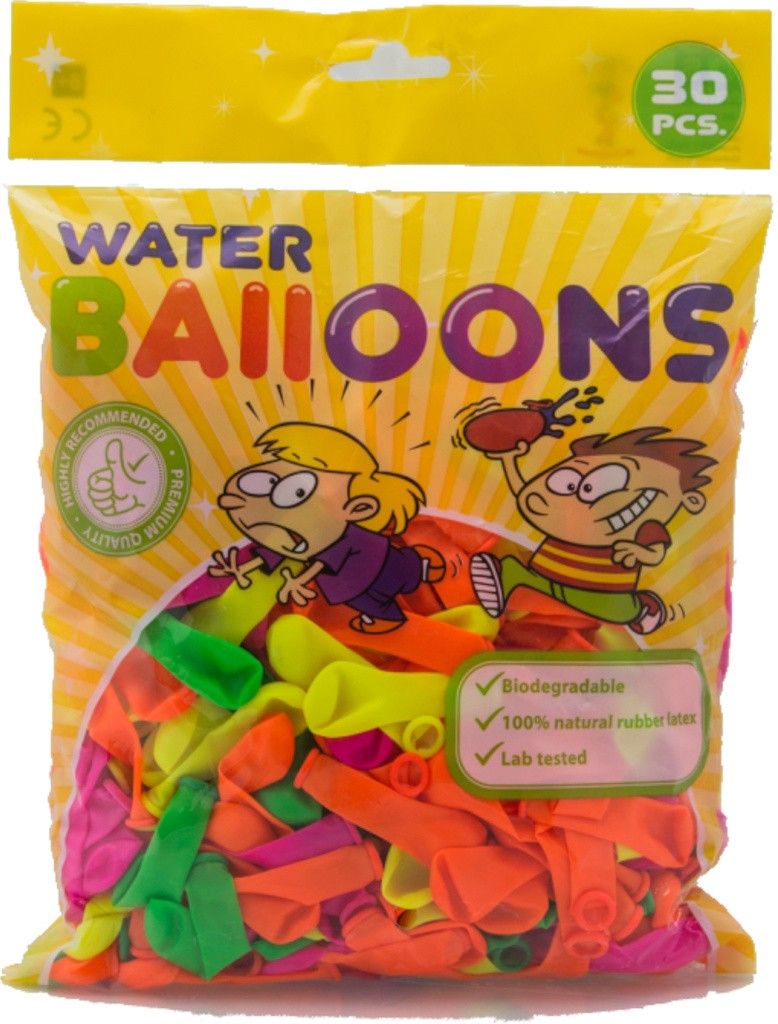 30 petits ballons à eau de couleur aspect fluo.