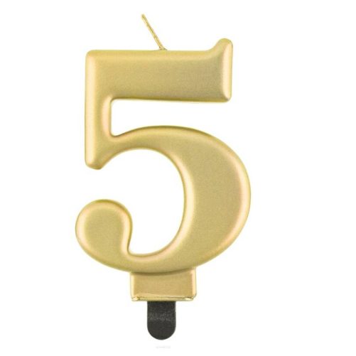 Bougie chiffre 5, or métallique, 8,0 cm