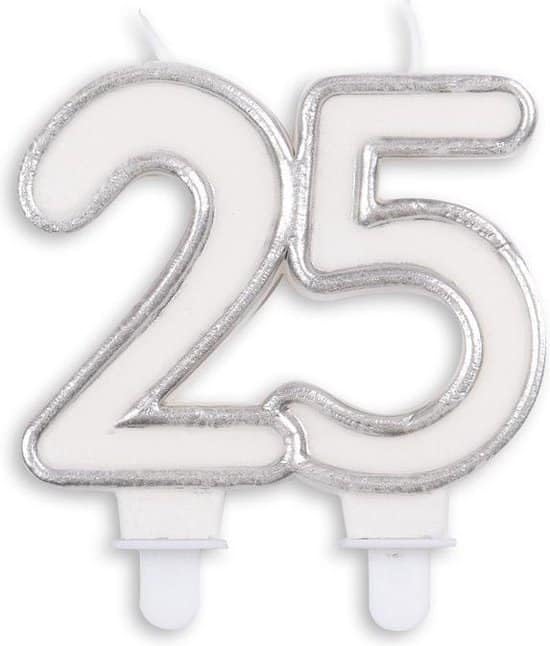 Bougie Chiffre 25 Paillettes 7 X 7,5 cm cire, Argenté