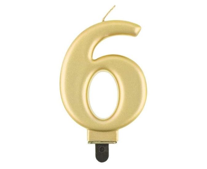 Bougie chiffre 6, or métallique, 8,0 cm (ref chq stock)