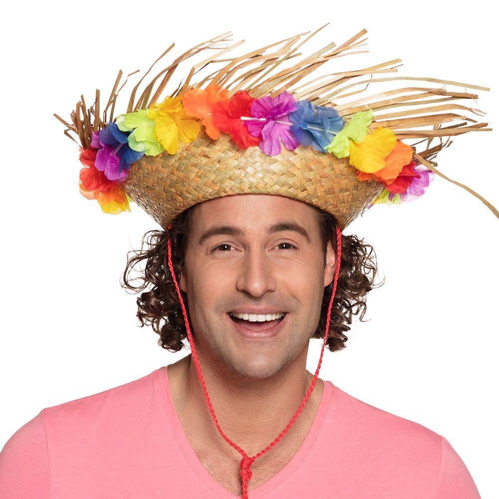 Chapeau de Paille Hawaii "Sammy" Fleuri,  Adulte ± 58cm