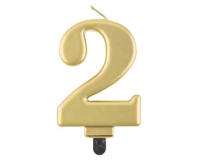 Bougie chiffre 2 or métallique, 8 cm