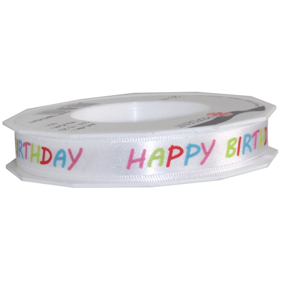Ruban Happy Birthday, satin, 20mx15mm bolduc ficelle